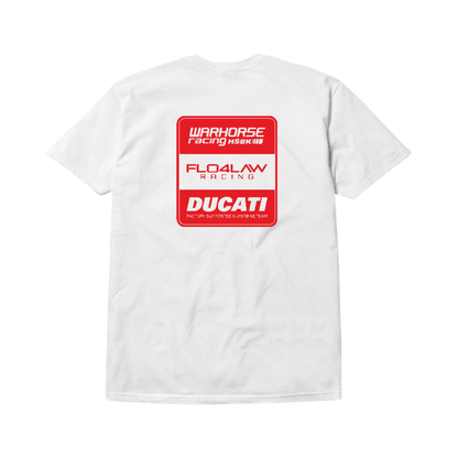 White t-shirt with Ducati logo on the back against a white background